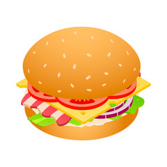American hamburger unhealthy food icon. Isometric of american hamburger unhealthy food vector icon for web design isolated on white background