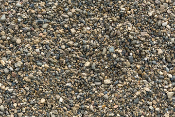 Abstract natural background with dry round pebble stone uneven surface. Gravel texture.