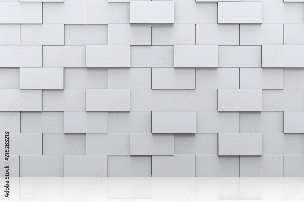 Poster 3d rendering. modern horizontal random rectangular shape block stack wall background.