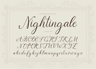 Nightingale. Handdrawn calligraphic vector font. Vintage gentle calligraphy.