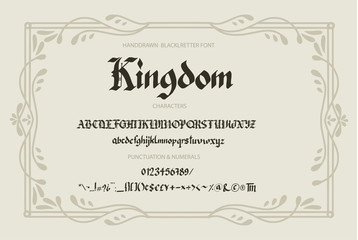 Blackletter gothic script hand-drawn font. Decorative vintage styled letters.