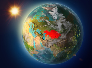 Kazakhstan with sunset on Earth