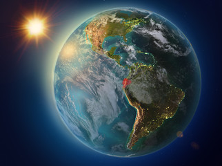 Ecuador with sunset on Earth