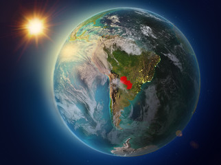 Paraguay with sunset on Earth