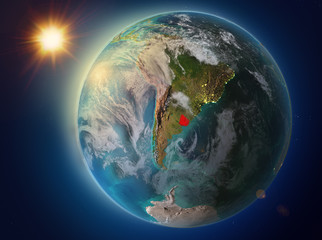 Obraz na płótnie Canvas Uruguay with sunset on Earth