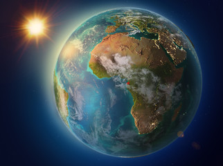 Equatorial Guinea with sunset on Earth