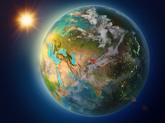 Kyrgyzstan with sunset on Earth