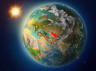 Uzbekistan with sunset on Earth