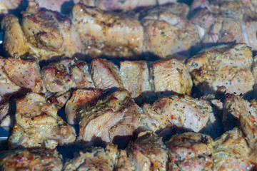 Obraz na płótnie Canvas background. turkey meat is fried. barbecue