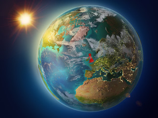 United Kingdom with sunset on Earth