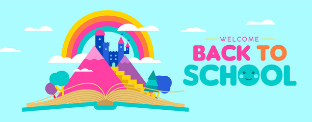 Back to school web banner for kid reading concept