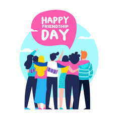 Happy Friendship day card of friend group team hug