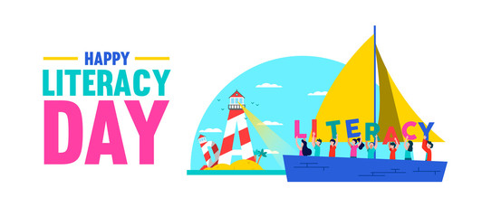 Obraz premium Literacy Day web banner concept for kid education