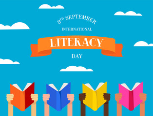 World Literacy Day concept of people with books