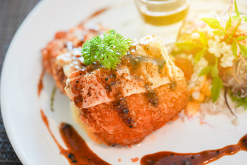 Homemade chicken fried steak with fresh healthy salad