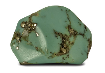 Polished green turquoise stone isolated on white background