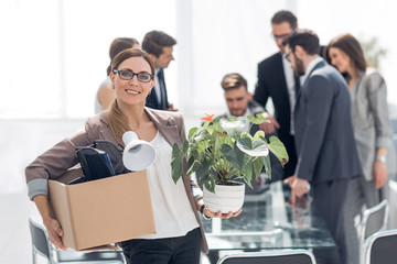 new employee of the company on the background of the office