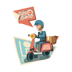 courier delivery service in motorcycle vector illustration design