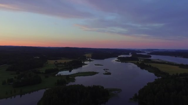 Sunrise at lake Saimaa Finland Drone footage