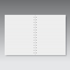 Realistic spiral horizontal lined notebook. Vector.