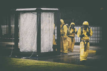 chemical spill pollution response team in action recovery stop spill of the chemical spill...