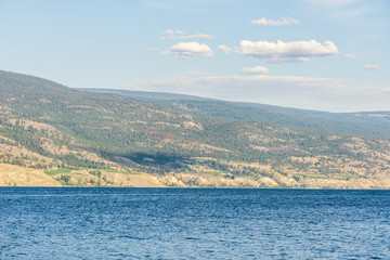 Okanagan lake at summer day with clouds on the sky.