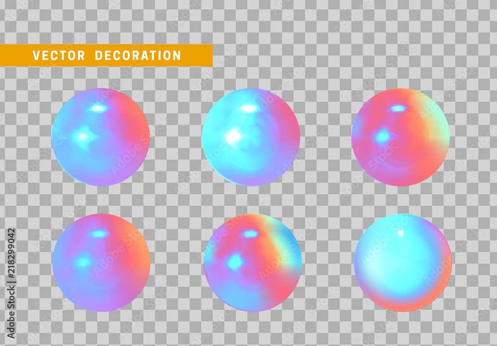 Poster 3d sphere colorful isolated on transparent background. set of bright rounded shapes