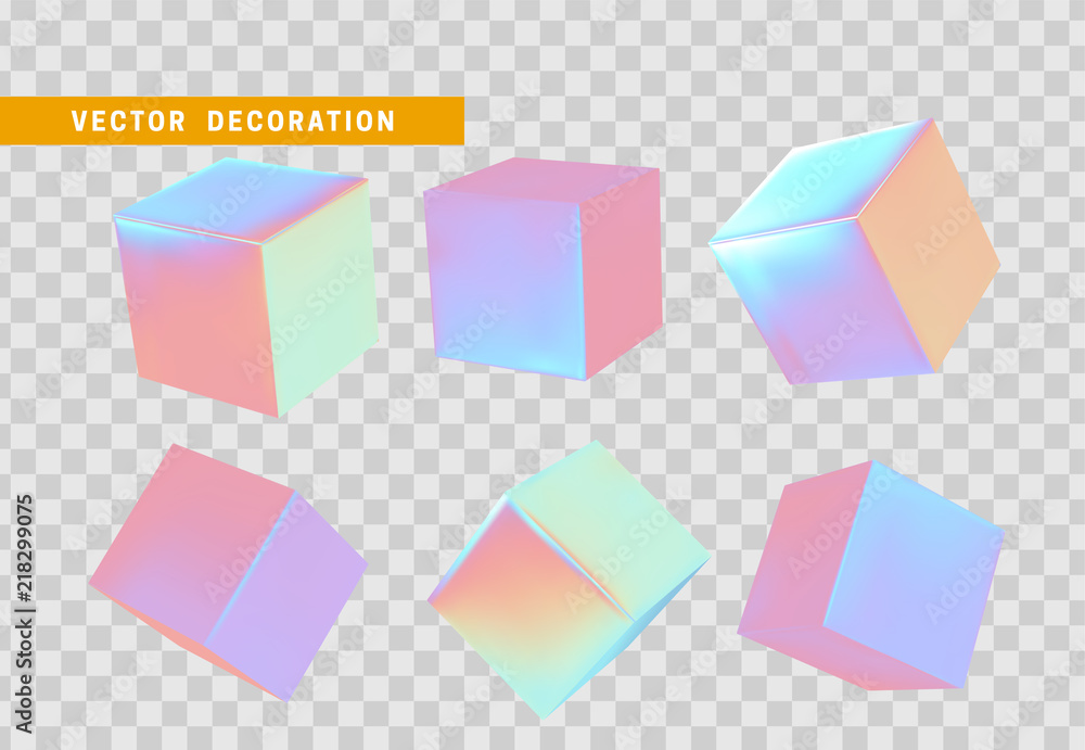 Poster design element set in shape of 3d cubes bright neon color. square isolated with transparent backgrou