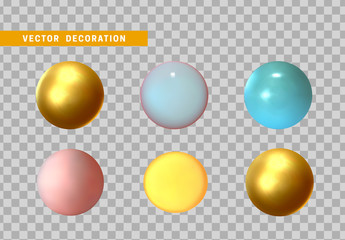 3D sphere isolated on transparent background. Set of colorful rounded shapes