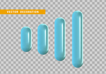 Set 3d shape isolated blue capsule on transparent background.