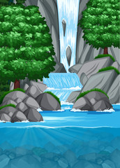 Waterfall into pond scene