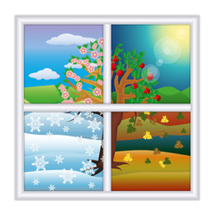 Four seasons window, vector illustration