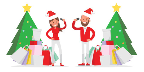 Shopping men and women characters vector design. Christmas shopping. no9