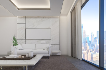 Obraz na płótnie Canvas 3d Rendering of modern living room with city scape