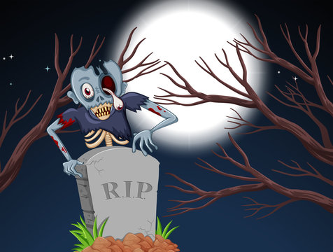 zombie in graveyard at night