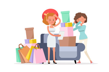Obraz premium Shopping women characters vector design. no10