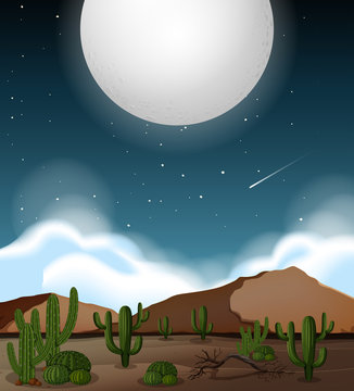 Full moon over desert scene