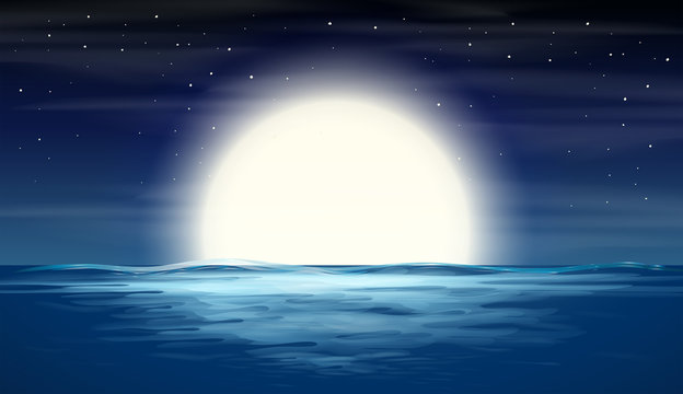 full moon over sea