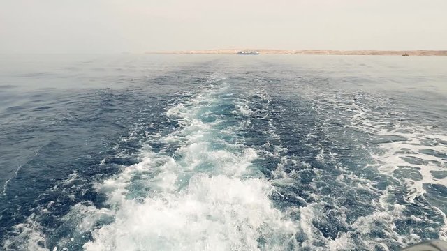 Wake, trace of the ship in the sea. Forage of the sea yacht