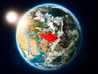 Kazakhstan with sunset from space