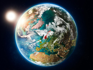 Norway with sunset from space