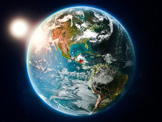 Honduras with sunset from space