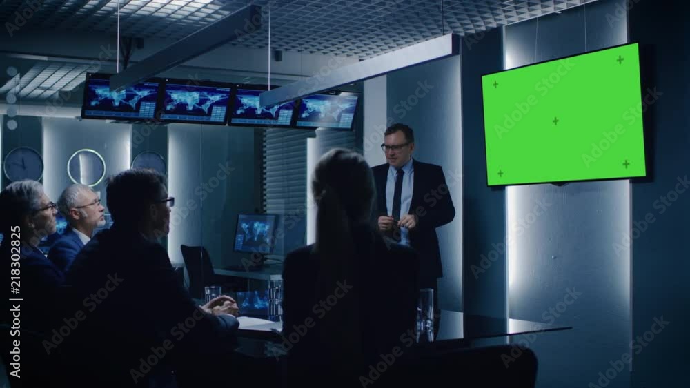 Aufkleber chief strategy officer making report to a board of government official and business partners, using 