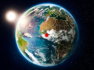 Ivory Coast with sunset from space