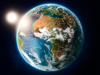 Equatorial Guinea with sunset from space