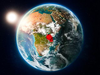 Tanzania with sunset from space