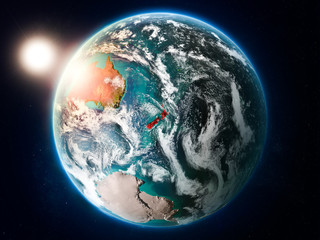 New Zealand with sunset from space