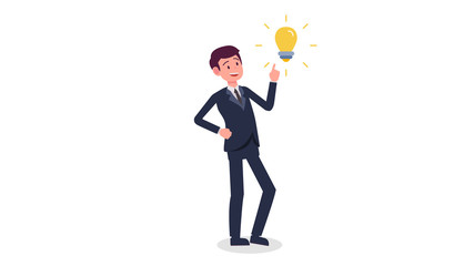 Young business man have a new idea concept vector illustration.Cartoon business man with light bulb.