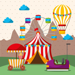 tent ferris wheel hot air balloon bumper car carnival fun fair festival