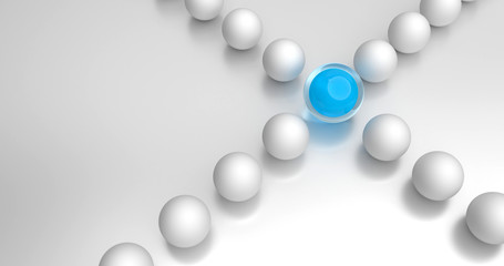 Two lines of balls intersect. At the center is a blue ball symbolizing the intersection.
